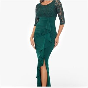 Betsy & Adam | Irina Pine Lace Jersey Knit 3/4 Sleeve Long Formal Dress 10